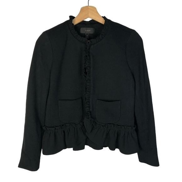 J. Crew Black The Going Out Ruffle Blazer Jacket 00 - Picture 1 of 5